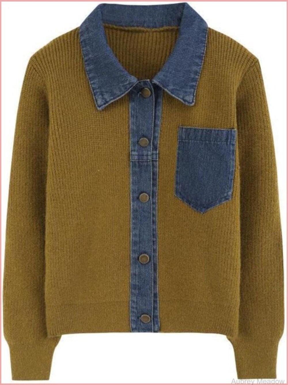 Knitted Long Sleeve Denim Patchwork Cardigan Sweater Jacket Top